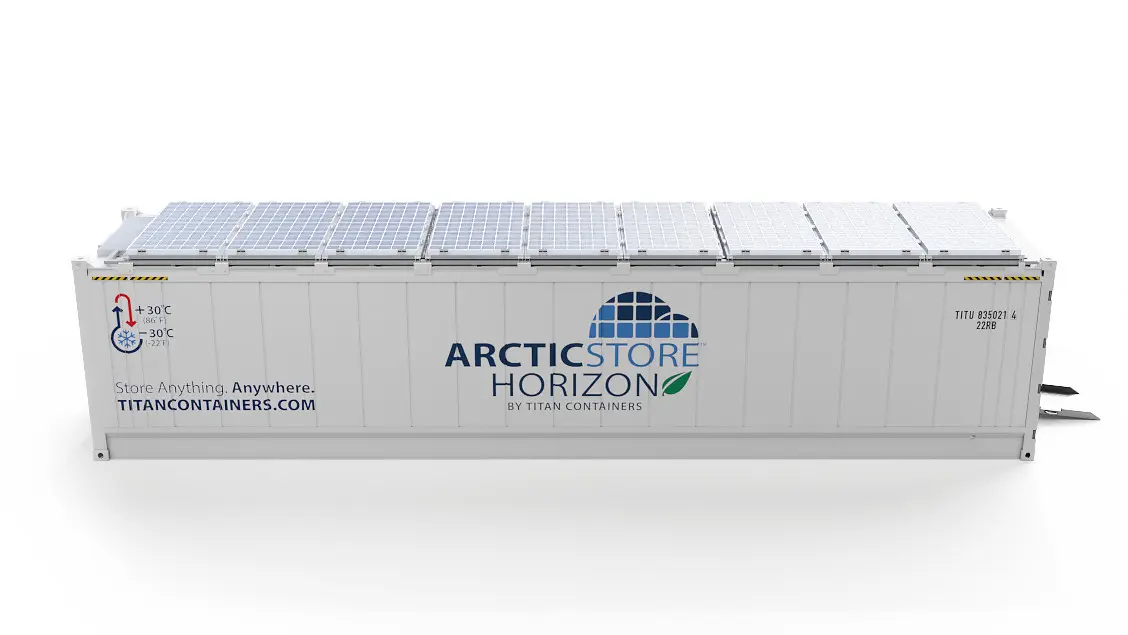 40ft ArcticStore Horizon with Solar Panels Side View